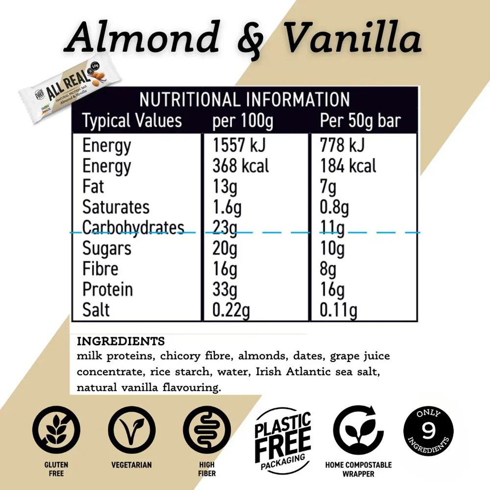 All Real Nutrition Almond Vanilla Protein Bar 12 Pack - Image 3
