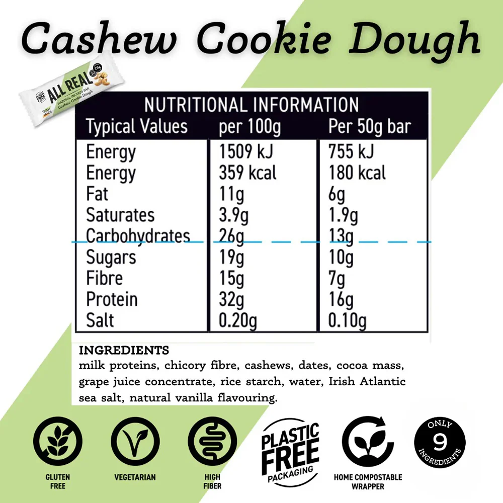 All Real Nutrition Cashew Cookie Protein Bar 12 Pack - Image 3