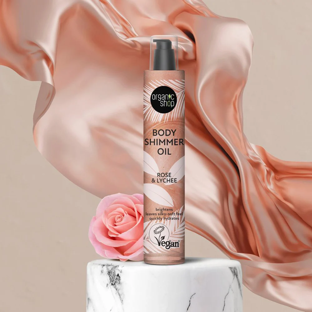 Organic Shop Rose & Lychee Body Shimmer Oil - Image 2