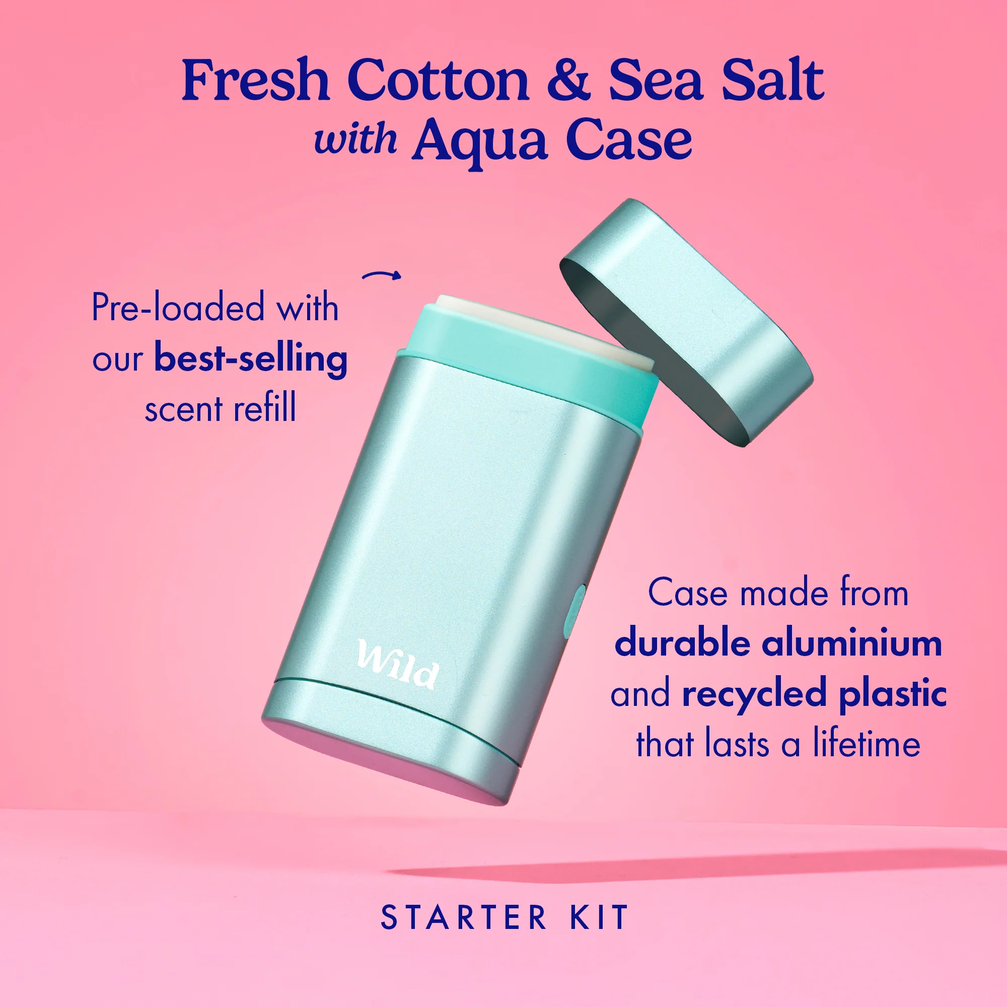 Wild Natural Deodorant Fresh Cotton & Sea Salt Refillable Deodorant Starter Pack - Image 4